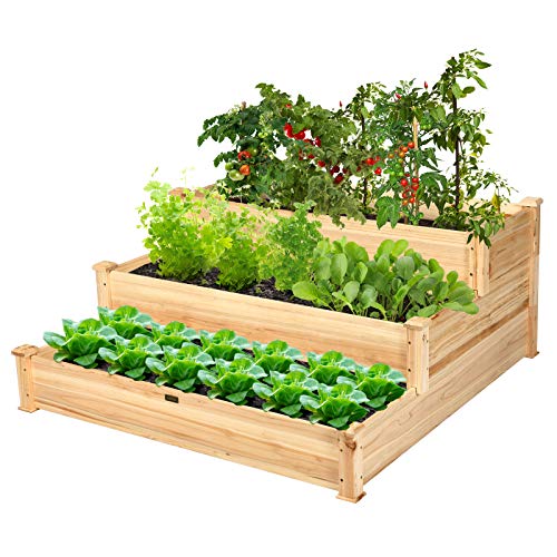 Giantex 3 Tier Raised Garden Bed Wood Elevated Planter Box Vegetable Flower...